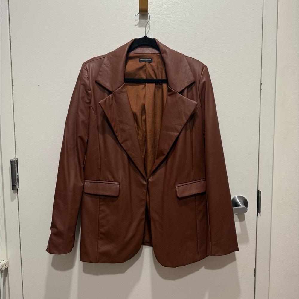 Naked Wardrobe Chocolate Faux Leather Blazer